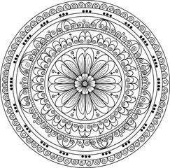Intricate black and white mandala design on a plain white background.