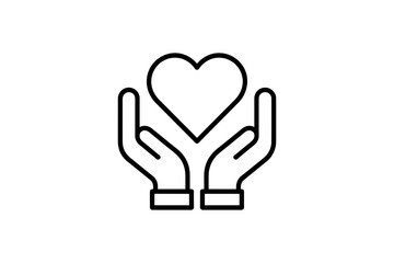 A minimalist vector graphic of two hands cradling a heart