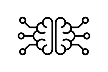 A minimalist vector graphic illustration of a brain with circuit board elements