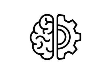 A minimalist vector graphic illustration of a brain and gear in a flat design style
