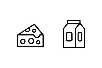 A minimalist vector graphic illustration of cheese and milk bottle icons