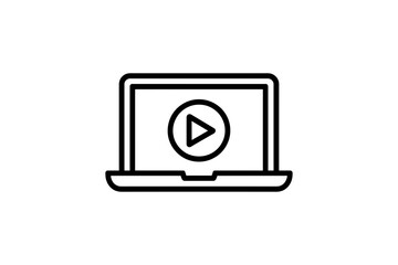 A minimalist vector graphic of a laptop with a play button on the screen