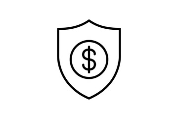 A minimalist vector icon of a shield with a dollar sign, symbolizing financial protection and security.