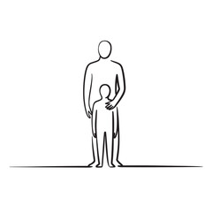 Fototapeta premium Father standing behind son in minimalist line art