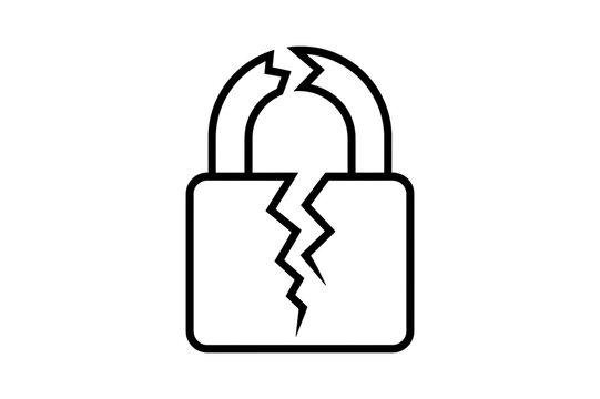 A broken padlock icon representing security breach or vulnerability in a modern flat design style