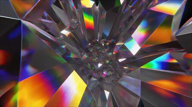 Iridescent Prismatic Crystal Cluster Abstract 3D Render