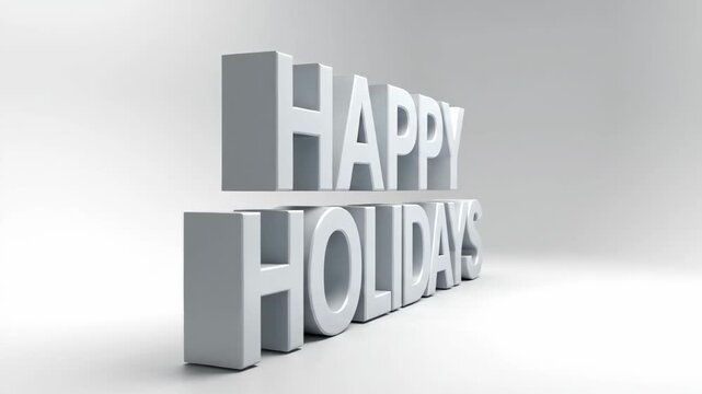 Three dimensional stylized text greeting set against a bright neutral background