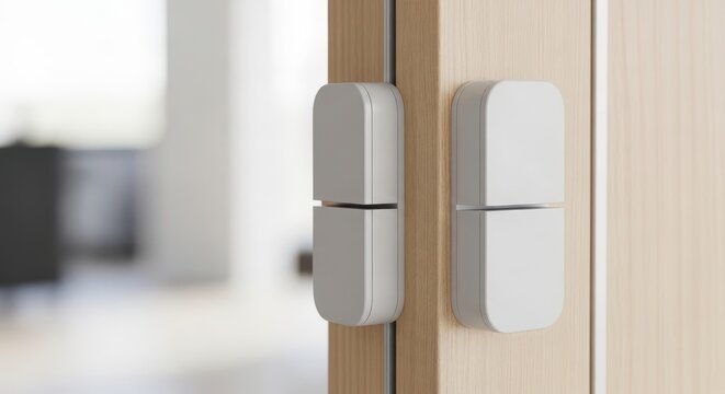 Modern smart home light switch on wooden wall in minimalist interior with soft natural lighting