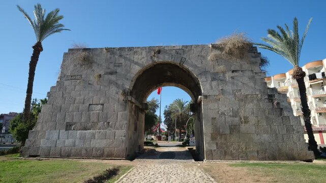 Mersin, T&uuml;rkiye. The historic Cleopatra gate in the Tarsus region. 4k video 