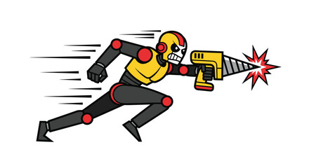 Fototapeta premium Robot Character Running with Gun Firing.