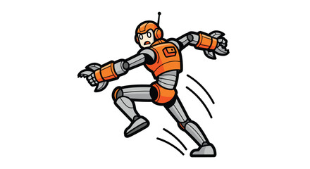 Illustration of Orange Robot Character in Action.