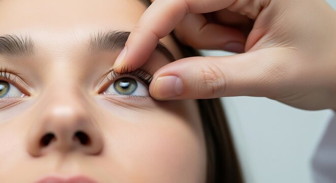 Close-up of a person's eye as a finger gently lifts the eyelid for examination.