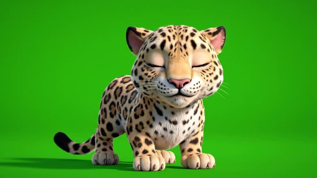 Cartoon leopard on green backdrop animated animal illustration