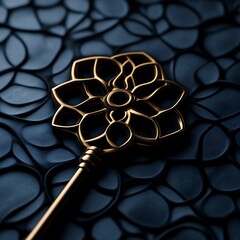Ornate golden key on dark background