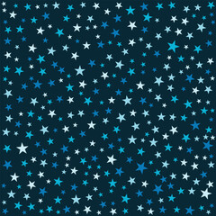 Starry night sky background with sparkling blue stars. Decorative celestial backdrop for winter holidays, magic themes, and cosmic space illustrations.