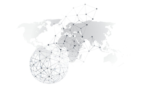 Black and White Modern Minimal Style Polygonal Network Structure, Digital Telecommunications Concept Design, Network Connections, Transparent Geometric Wireframe, Creative Isolated Vector Illustration