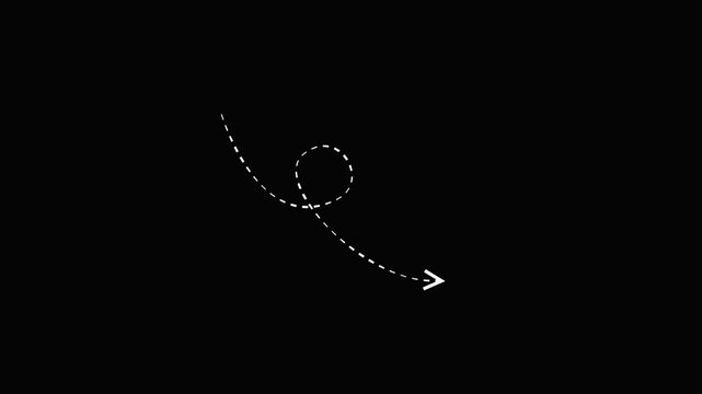 Elegant White Arrow and Curved Line on Black Background for Art Animated Motion Graphic