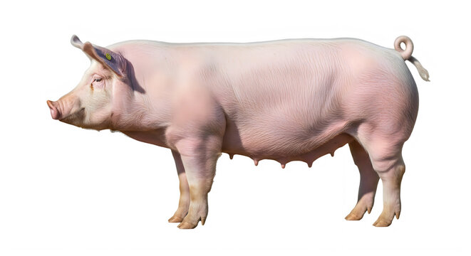 High-quality image of a pink pig standing profile, isolated on transparent background