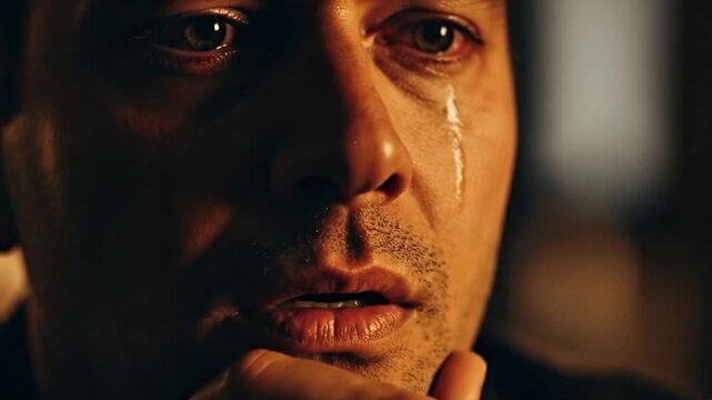 Tears of anguish: A close-up shot captures the raw emotion of a person's tearful expression, evoking deep empathy and vulnerability.