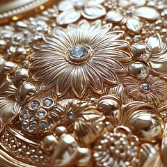 Ornate gold-plated decorative box with floral and gemstone accents