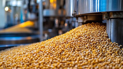 Fototapeta premium Corn kernels flow from machine.