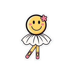 Fototapeta premium Smiley Ballerina Icon Emoticon with White Tutu and Ballet Shoes No Background
