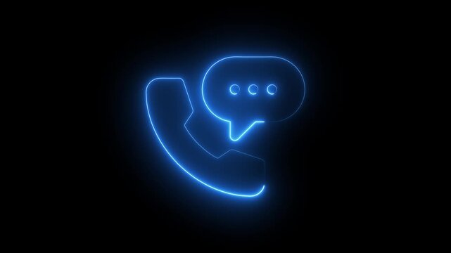 Glowing neon blue color incoming phone call ring icon animation isolated on black background.