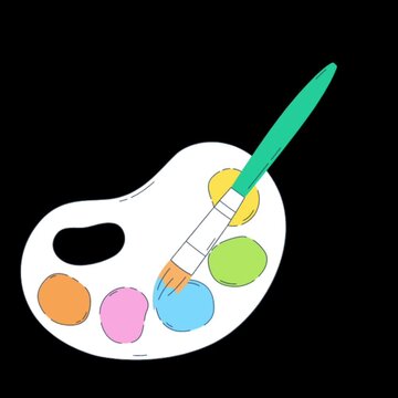 Artist palette with a paint brush dipping into blue paint on a black background