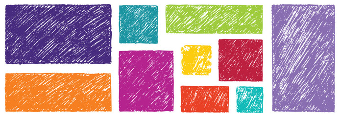 Vibrant scribble rectangle set. hand-drawn marker and crayon textures in a rough doodle style. A textured vector illustration collection for modern banners, text boxes and highlighting. © MH HASIB