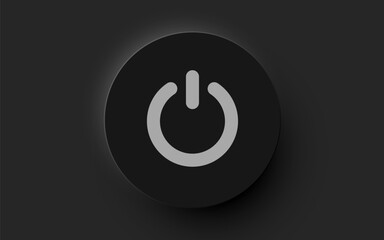 Neumorphism power button icon on dark background. A modern UI design element. Vector illustration