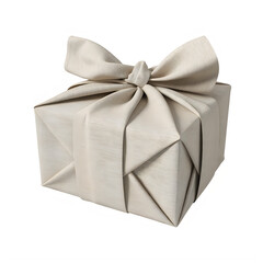 Elegant fabric wrapped gift box with a delicate bow, presented on transparent background
