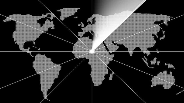 The Technology device with white color radar animation on black background. Radar screen animated. Radar Screen With World Map, futuristic user interface computer system.