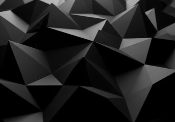 Fototapeta premium Abstract Black Geometric Sculpture 3D Polygonal Surface Dark Background.