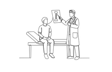 Doctor discussing x-ray with young male patient in medical office