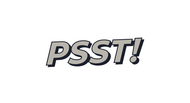 Bold PSST! wordmark with shadow on white background