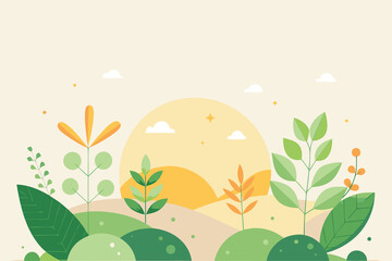 Sunny Day Hill with Young Trees and Bright Sun