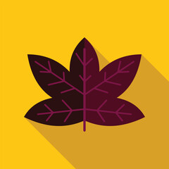 Obraz premium Stylized autumn maple leaf with a minimal flat design and long shadow on yellow background