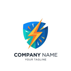 Electric Lightning Bolt Shield Logo Design.