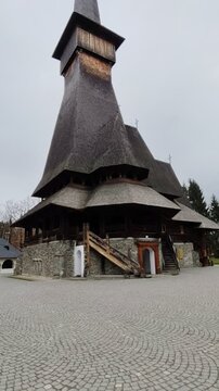 Traditional Maramures wooden church at Sapanta-Peri Monastery, Romania, considered the tallest wooden church in Europe, with a height of 78 m (Ro: Biserica de lemn, mănăstirea Săp&acirc;nța Peri, Maramureş)