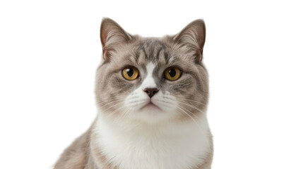 Fototapeta premium Scottish fold cat with distinctive folded ears and expressive face on white background