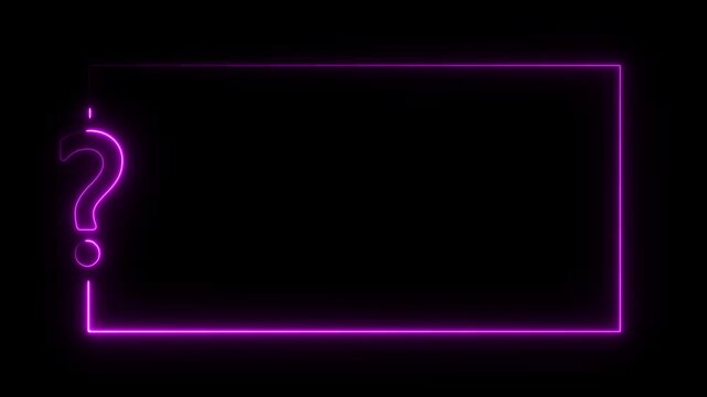 Question mark neon sign light on black background. neon question mark frame for quizzes and FAQs. Neon , question and test menu choice quiz show question and answers. quiz trivia game competition.