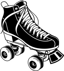 Black and White Quad Roller Skate Vector Illustration Retro Skating Gear Icon