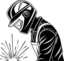 Welder sparks graphic vector illustration black and white stencil style