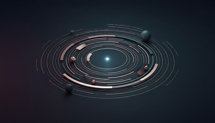 Obraz premium Futuristic Quantum Data Orbit with Glowing Core Cybersecurity and Digital Infrastructure Concept