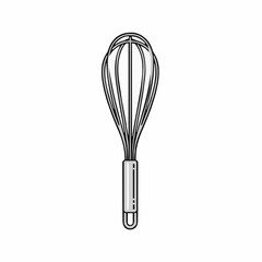 Illustration of a Handheld Wire Whisk with a Silver Handle Against a White Background for Baking and Cooking Preparation