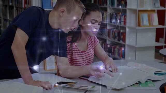 Animation of network of connections over diverse school children reading and learning at school