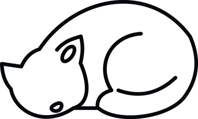 Fototapeta premium Black line drawing of a cat sleeping, curled up in a minimalist style