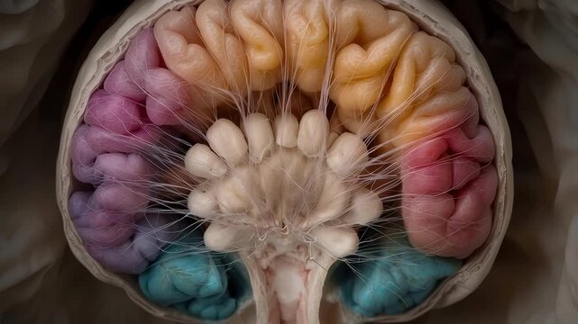 Brain anatomy neural network neuroscience medical science human organ biological tissue anatomical section colorful pattern scientific illustration education material cross section abstract pattern