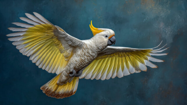 Yellow crested cocatoo flying