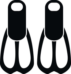 Pair of black swimming fins standing upright, presenting water sport and diving equipment © anatolir